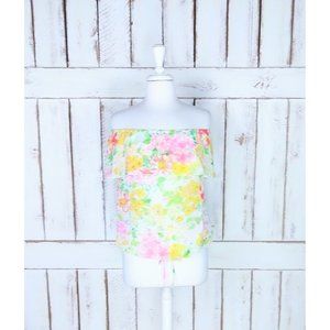 90s sheer yellow floral off the shoulder top